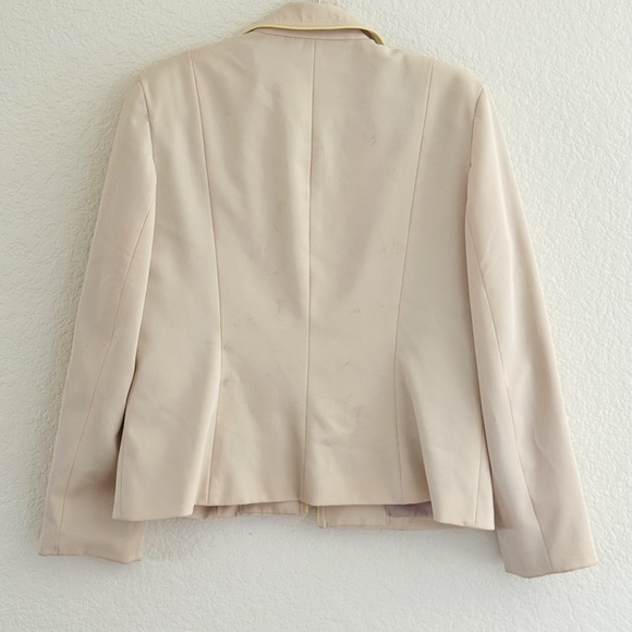 Vintage Bob Mackie Studio Beige Blazer & Pant Suit w/ Yellow Piping – Size 12 - Picture 5 of 6